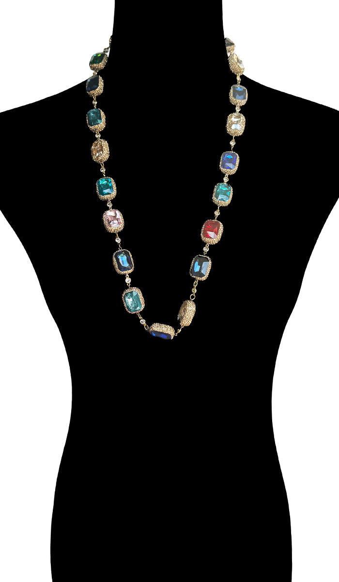 Quzah Multicolor Long Jeweled Statement Necklace - Princess Cut