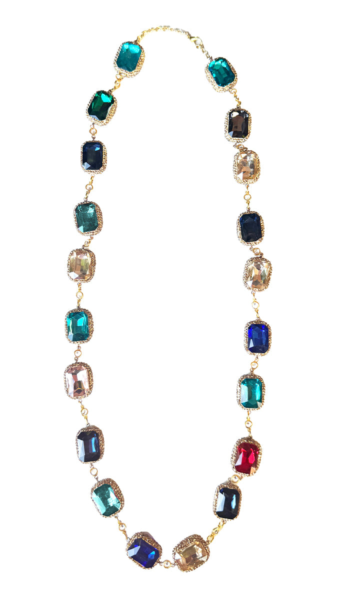 Quzah Multicolor Long Jeweled Statement Necklace - Princess Cut