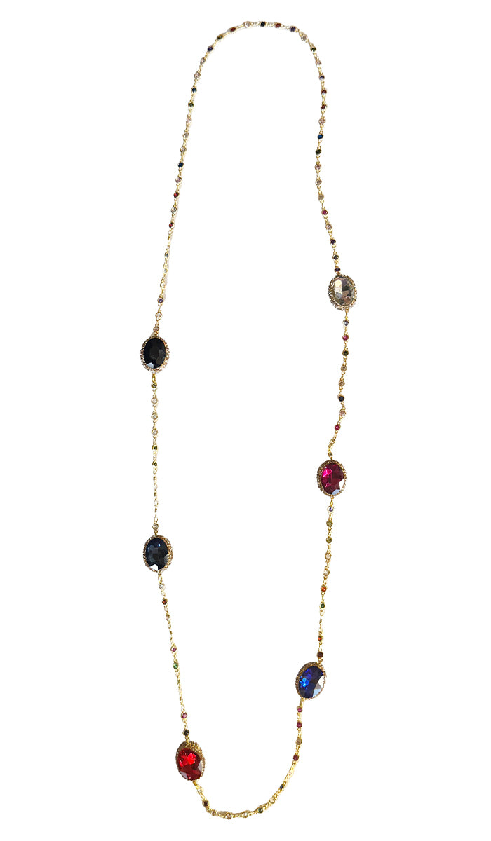 Quzah Multicolor Long Jeweled Statement Necklace - Oval Cut