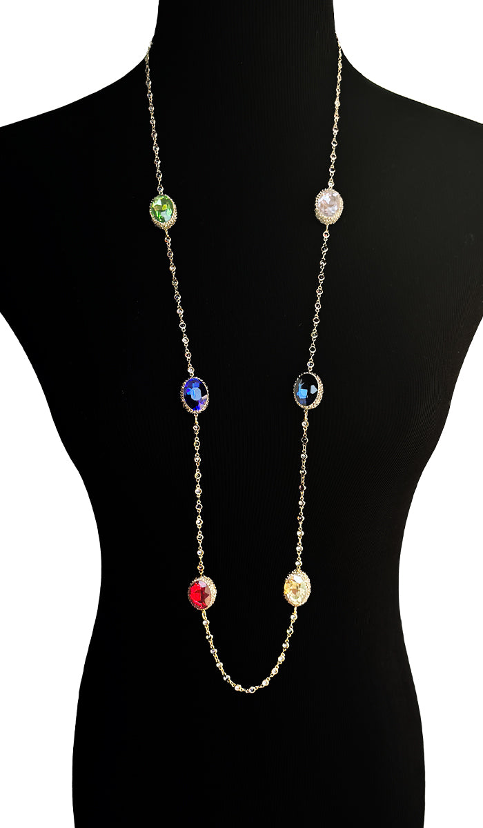 Quzah Multicolor Long Jeweled Statement Necklace - Oval Cut