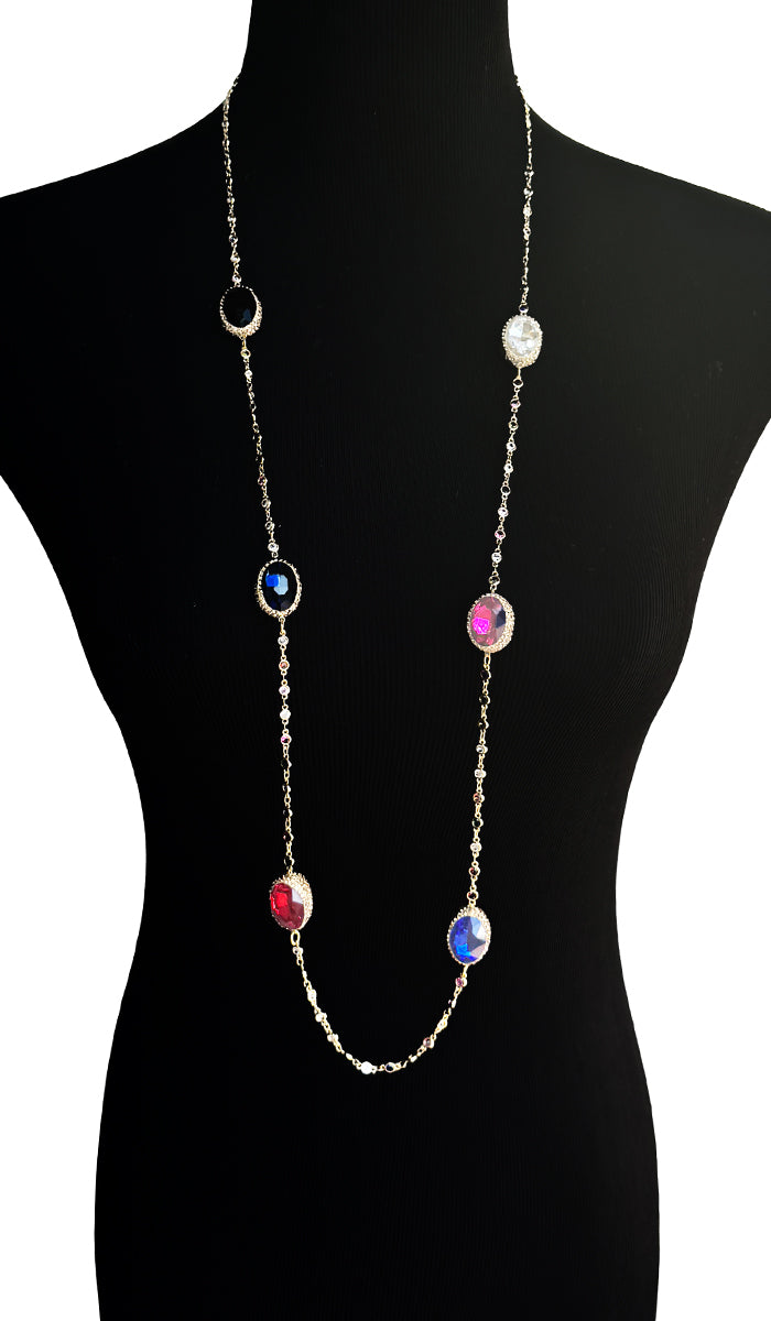 Quzah Multicolor Long Jeweled Statement Necklace - Oval Cut