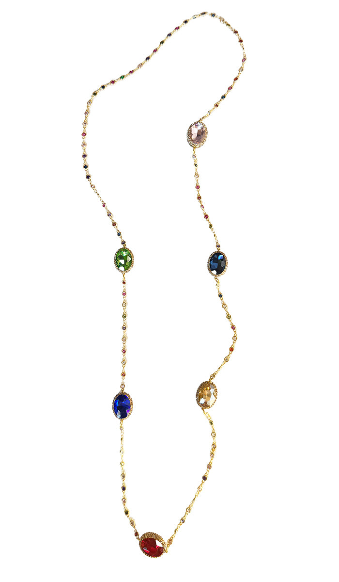 Quzah Multicolor Long Jeweled Statement Necklace - Oval Cut