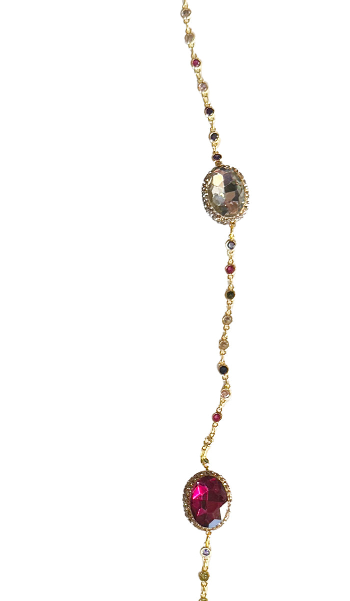 Quzah Multicolor Long Jeweled Statement Necklace - Oval Cut