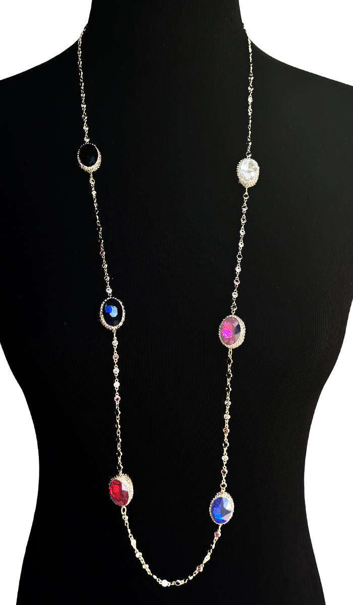 Quzah Multicolor Long Jeweled Statement Necklace - Oval Cut