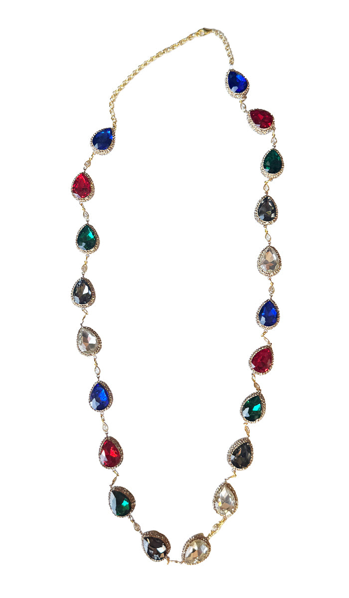 Quzah Multicolor Long Jeweled Statement Necklace - Teardrop Cut