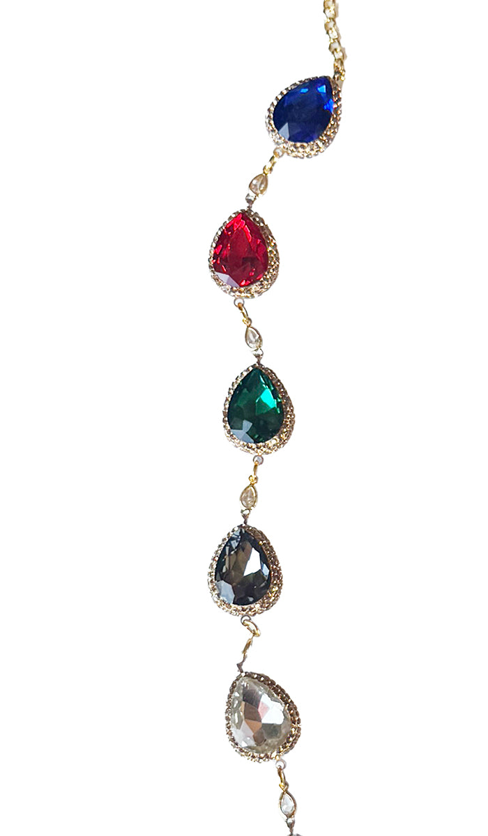 Quzah Multicolor Long Jeweled Statement Necklace - Teardrop Cut