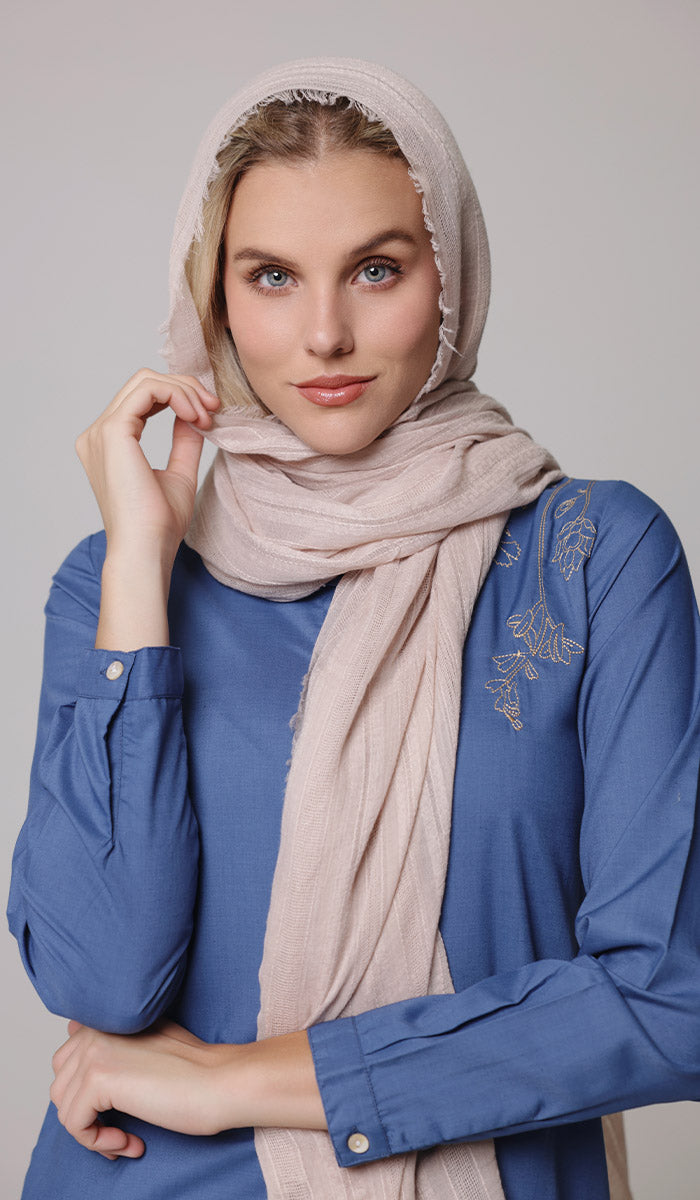 Rabia Non-slip Cotton Striped Wrap Hijab Scarf - Blush