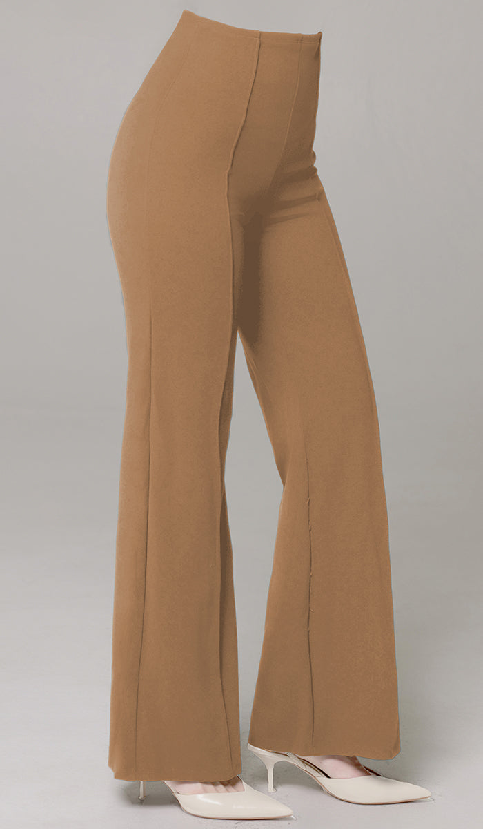 Riva Tailored Stretch Flared Pants - Caramel