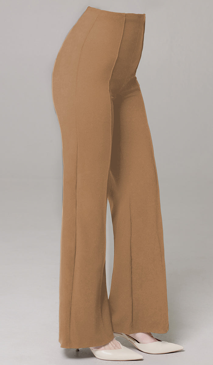 Riva Tailored Stretch Flared Pants - Caramel