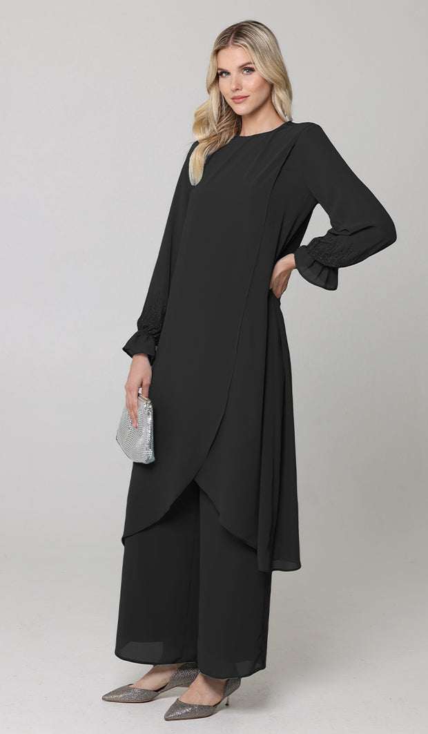 Safa Dressy Long Modest Midi Tunic - Black