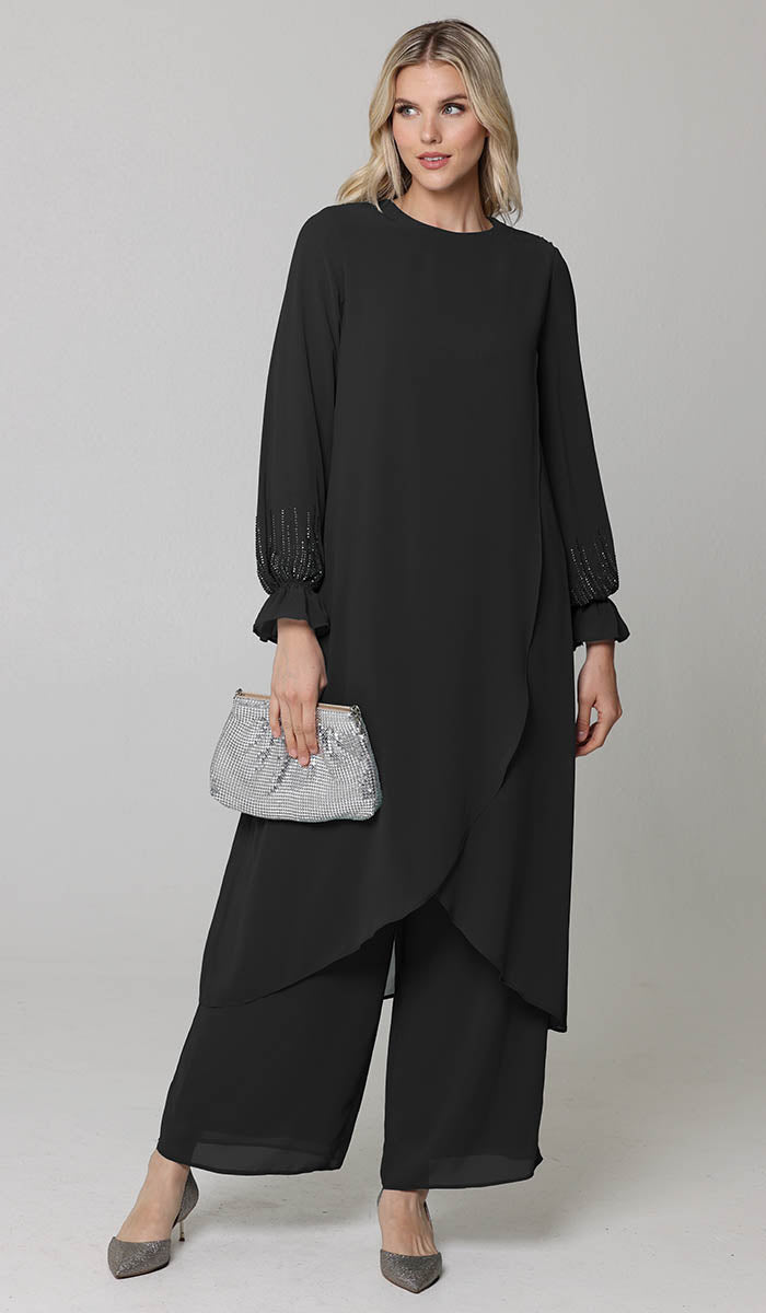 Safa Black Dressy Long Modest Tunic Islamic Clothing Artizara ARTIZARA.COM