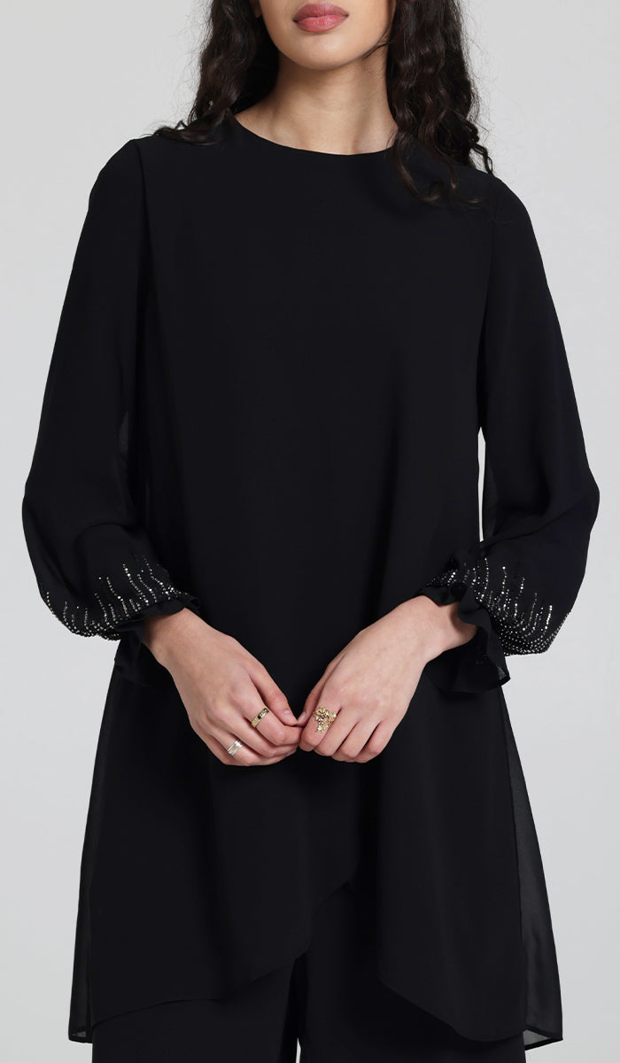 Seema Dressy Long Modest Tunic - Black