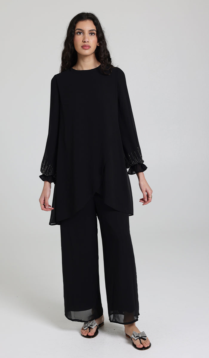 Seema Dressy Long Modest Tunic - Black