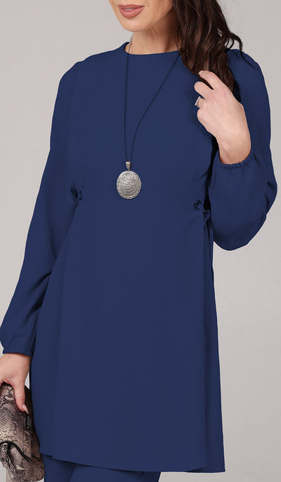 Leah Modest Long Marina Blue Tunic Dress, Modest Islamic Clothing