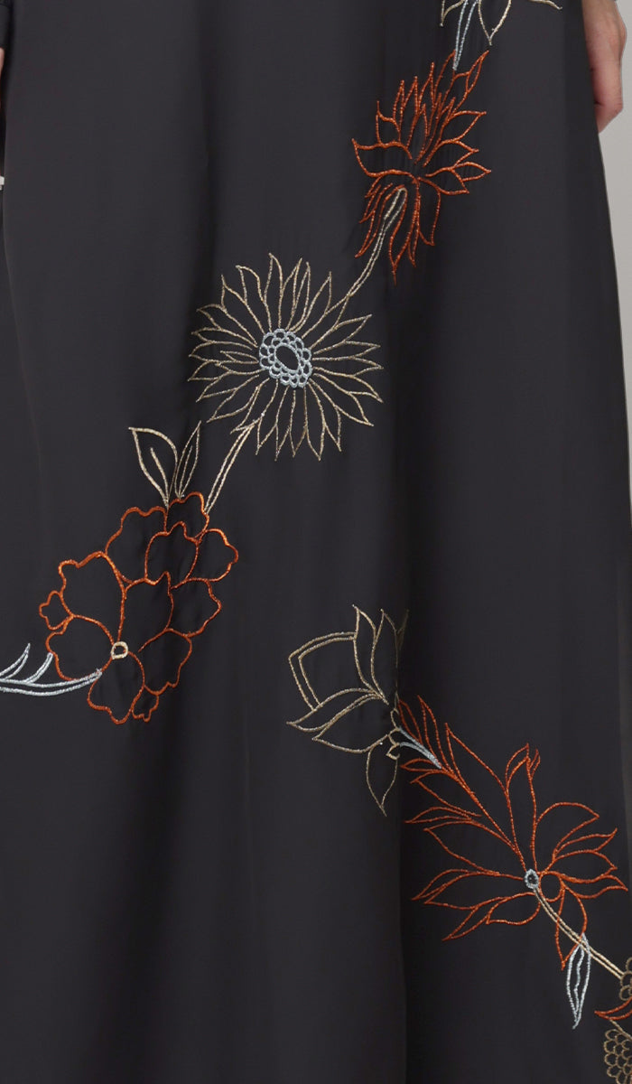 Saman Embroidered Chiffon Modest Long Maxi Dress - Black - PREORDER (ships in 2 weeks)