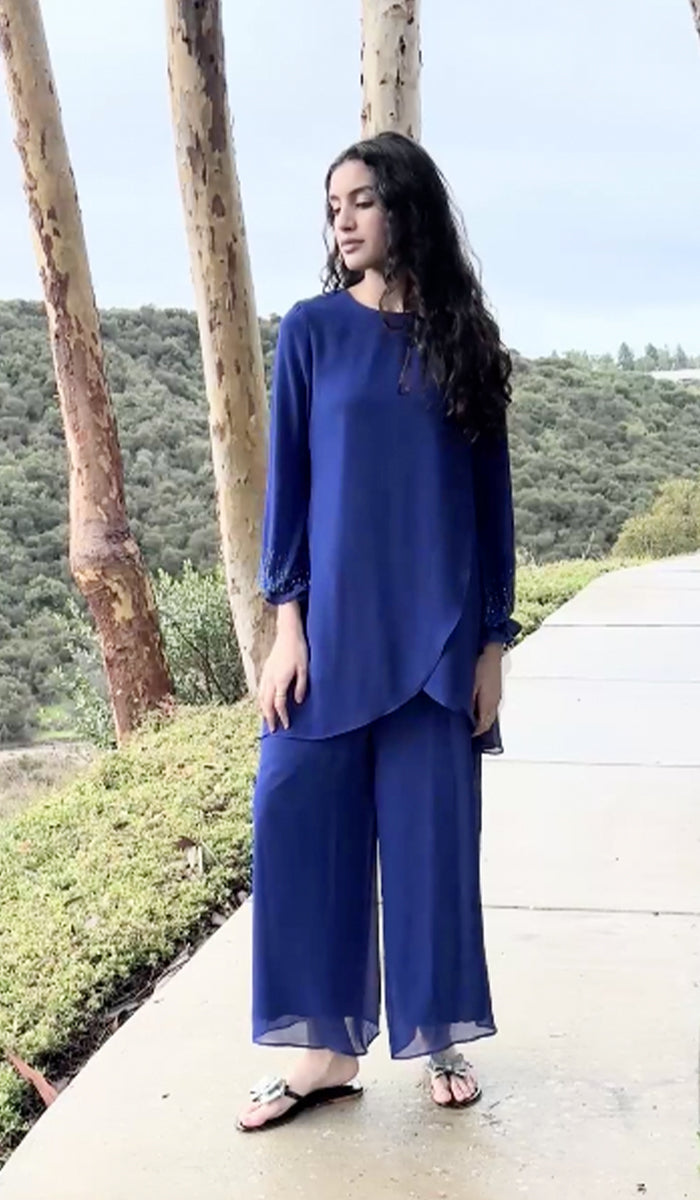 Seema Dressy Long Modest Tunic - Blue