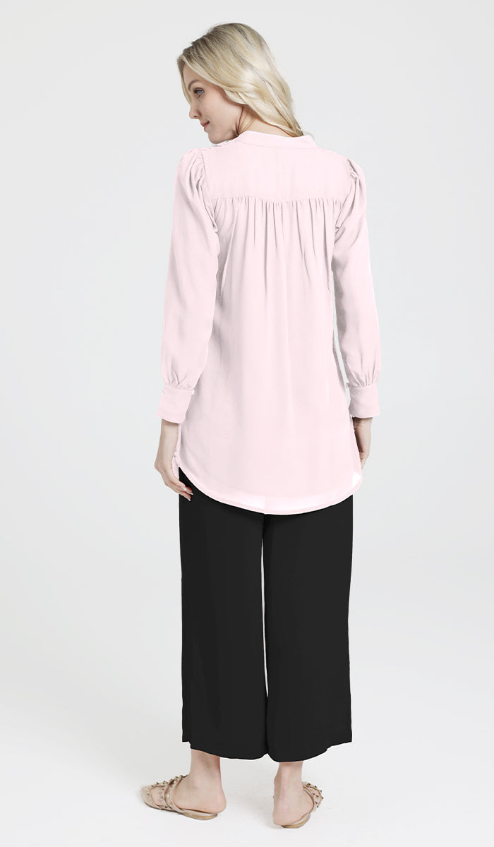 Shaina Long Chiffon Modest Top - Blush