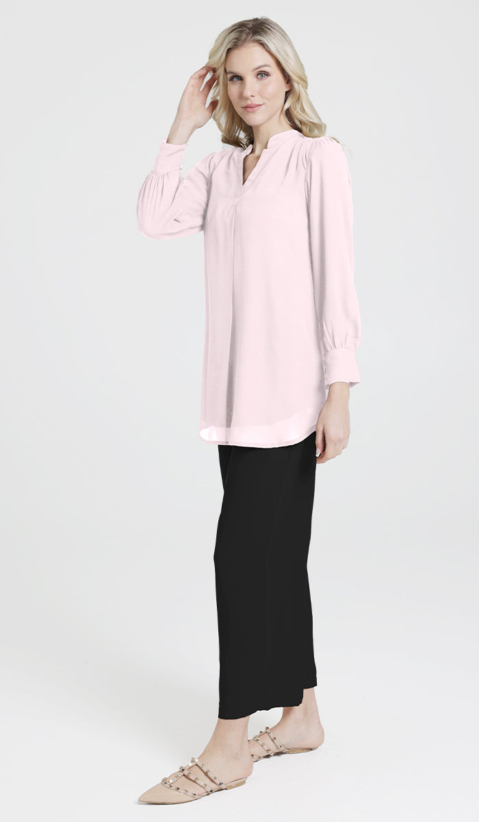 Shaina Long Chiffon Modest Top - Blush