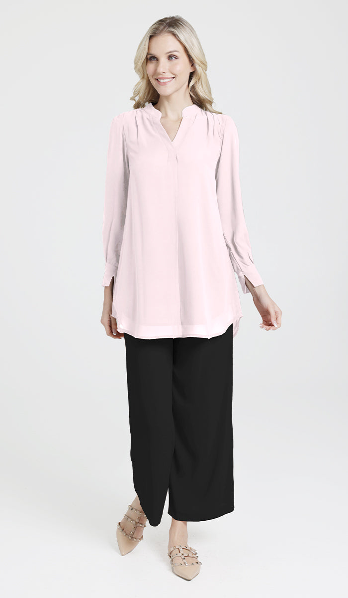 Shaina Long Chiffon Modest Top - Blush