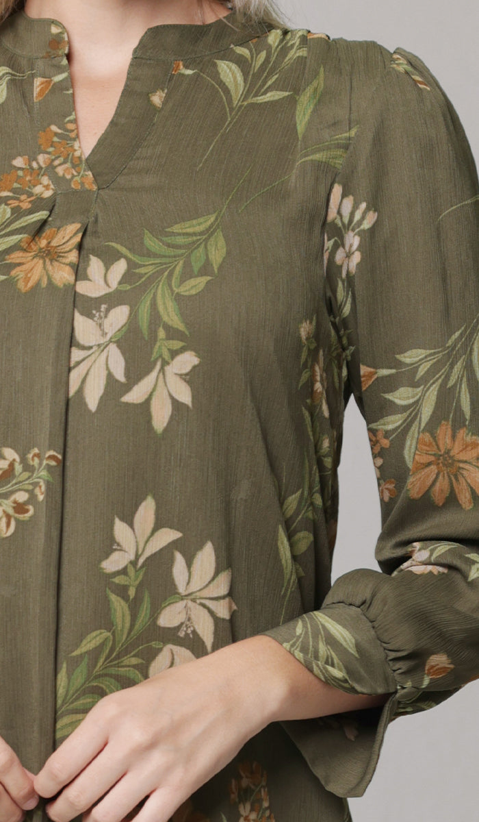 Sleeve details of modest Shaina tunic in Olive. 