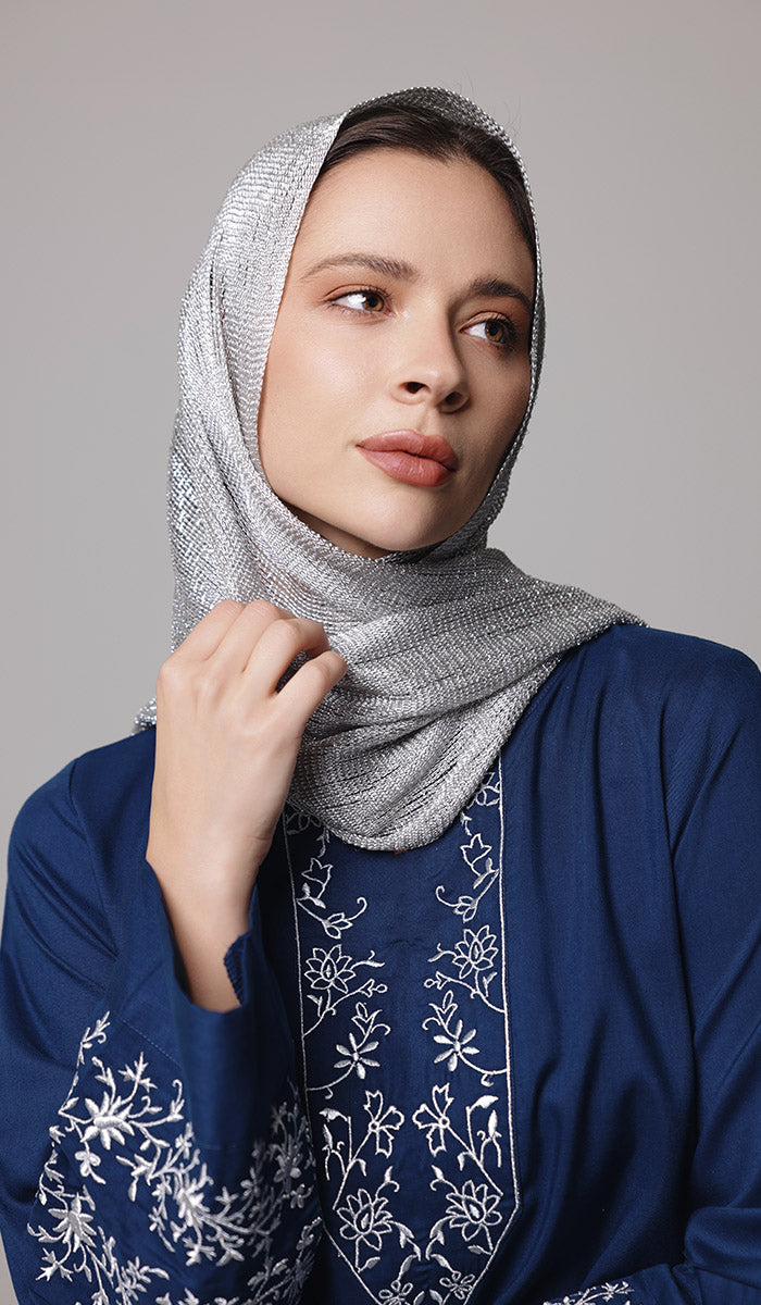 Silky Sparkle Non-slip Shawl Hijab - Silver