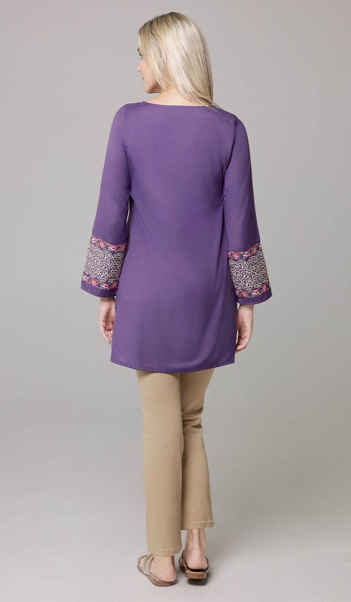 Siyar Embroidered Modest Formal Tunic - Iris/Gold - PREORDER (ships in 2 weeks)