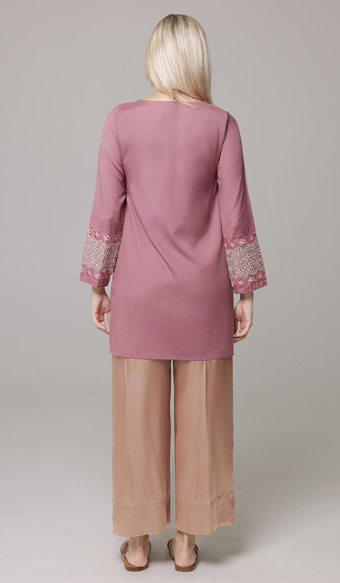 Siyar Embroidered Modest Formal Tunic - Mauve/Gold - PREORDER (ships in 2 weeks)