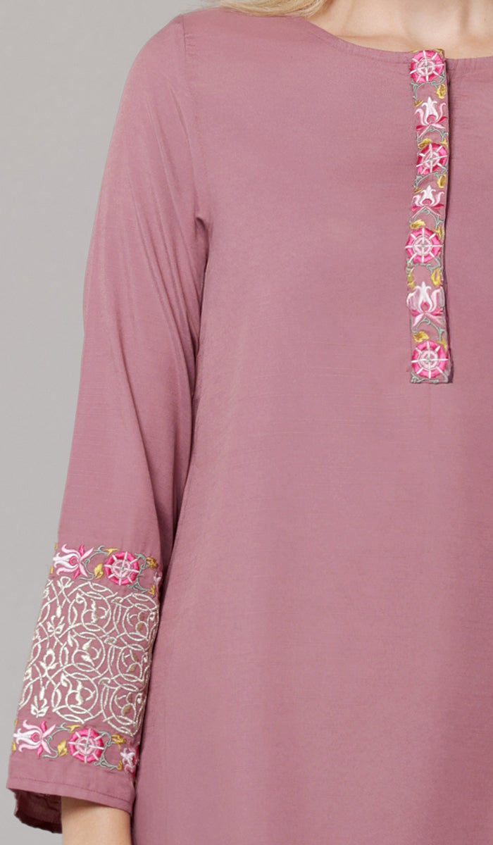 Siyar Embroidered Modest Formal Tunic - Mauve/Gold - PREORDER (ships in 2 weeks)