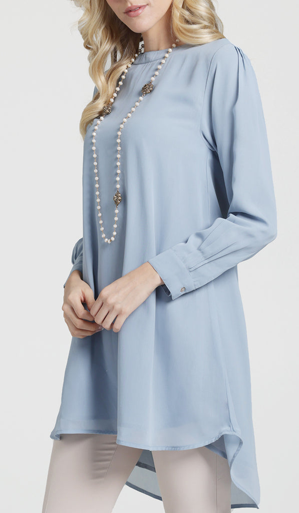 Sukoon Long Flowy Powder Blue Chiffon Tunic Dress Modest Fashion Artizara ARTIZARA.COM