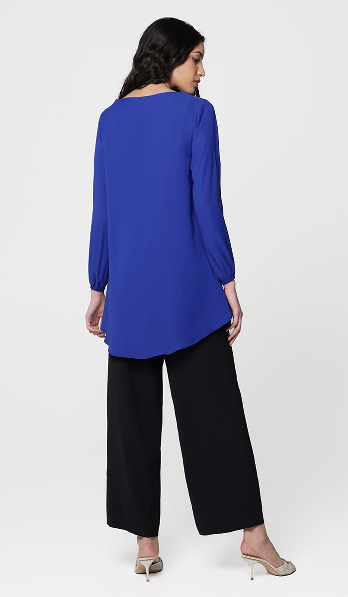 Suroor Embroidered Long Modest Tunic - Royal Blue