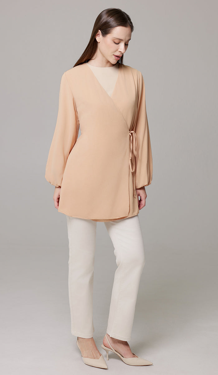 Ula Light Long Comfy Wrap Jacket - Caramel - Final Sale