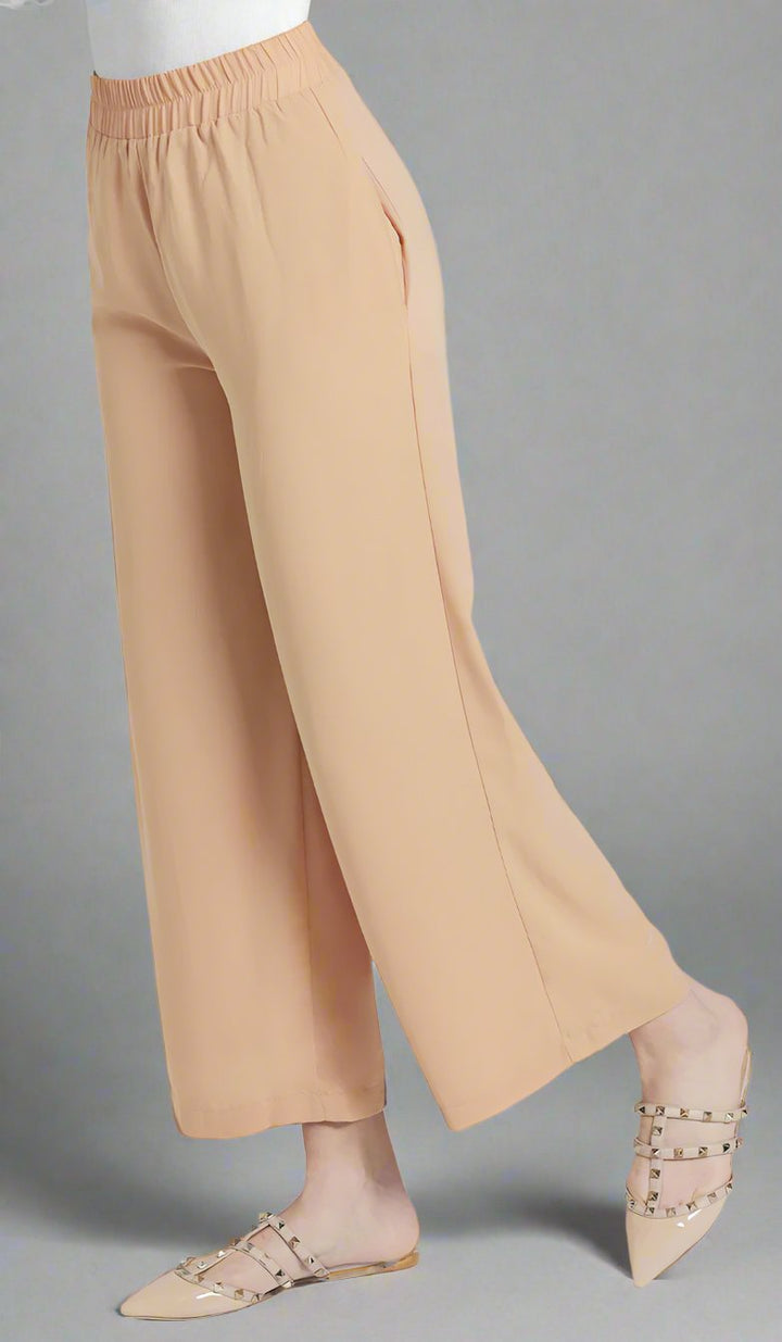 Pantalon ample à jambe large et fluide à taille extensible Ula - Caramel 