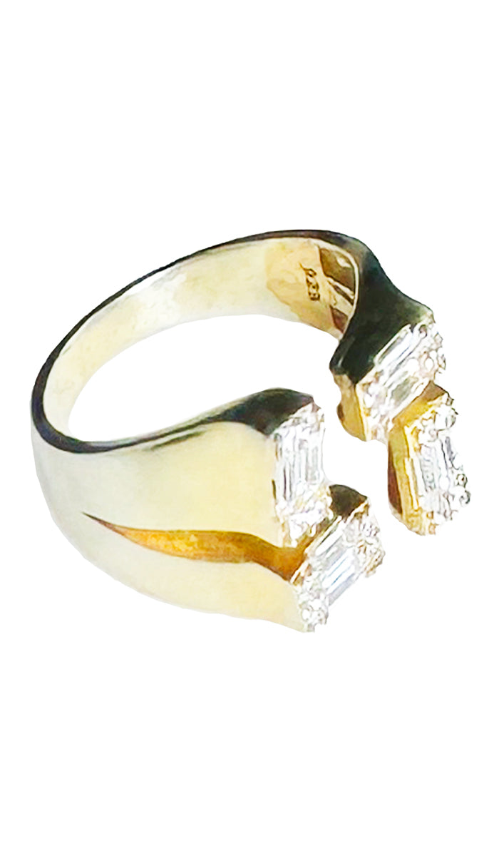 Side view of gold ring with 4 CZ stones.