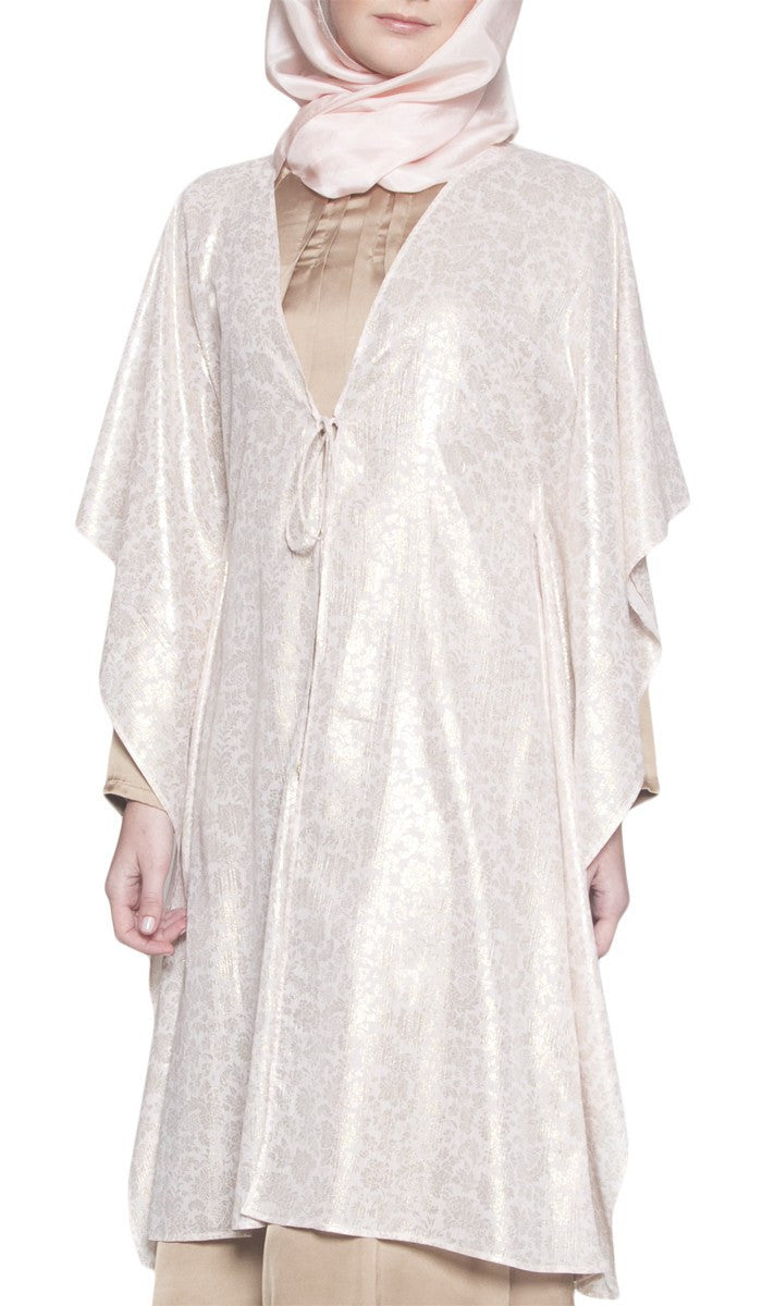 Shimmer Chiffon Floral Print Poncho - Blush - ARTIZARA.COM