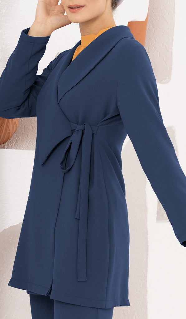 Abeer Light Long Comfy Blue Wrap Jacket Modest Islamic Clothing Artizara USA 14 XXL 46 in. 117 cm Garment Chest