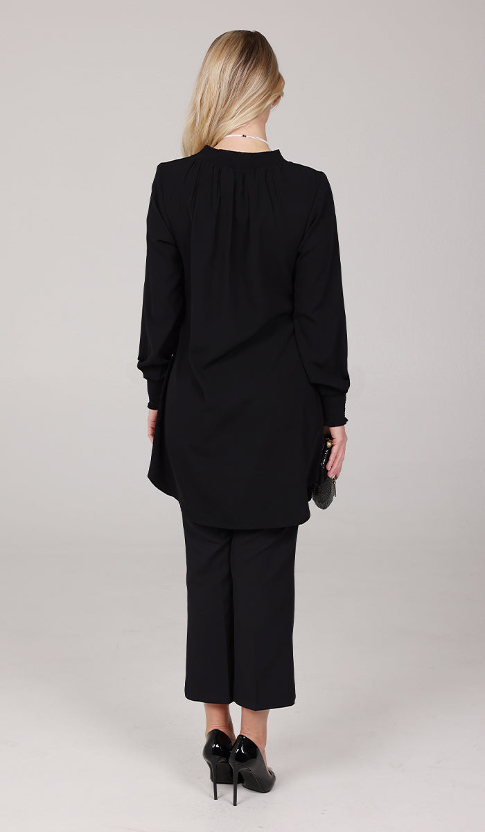 Amina Embroidered Formal Long Modest Tunic - Black