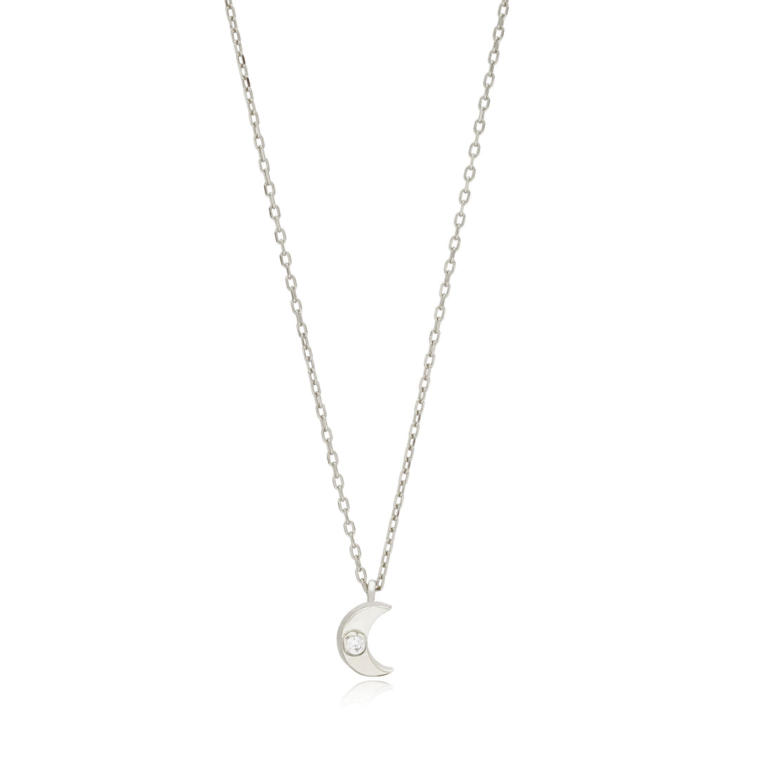 Ava Minimalist Sterling Silver Crescent Moon Necklace - Silver