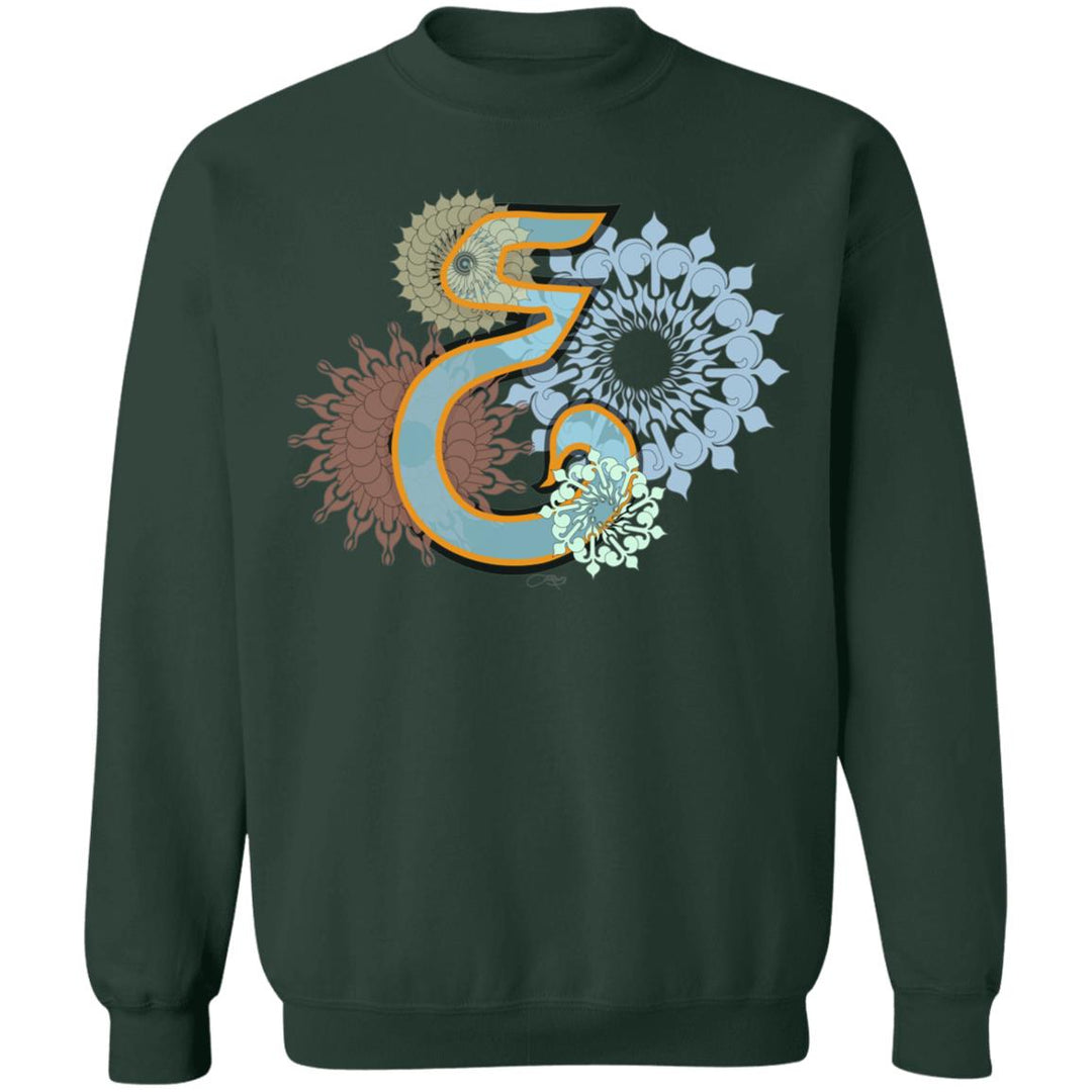 dark green pullover sweater with design.