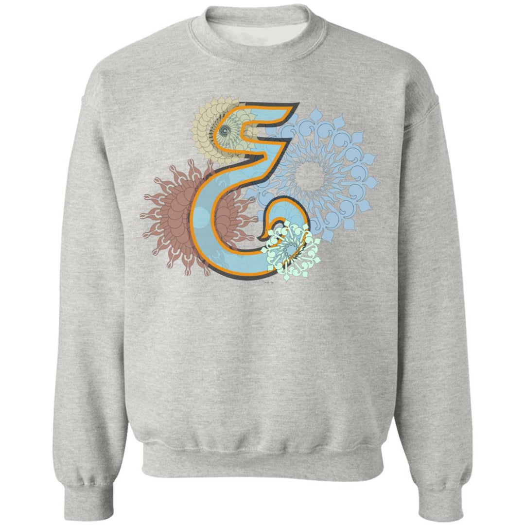 gray pullover sweater with design.