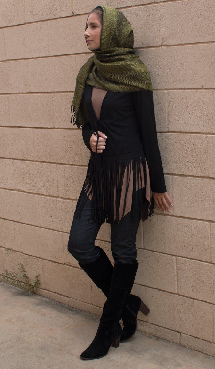 Karin Faux Suede Light Long Fringed Jacket - Black