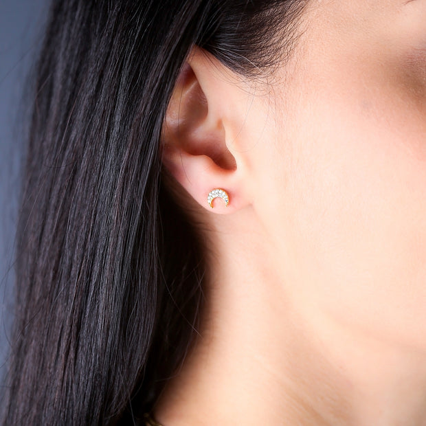 Crescent Moon Stud Earrings Gold Filled
