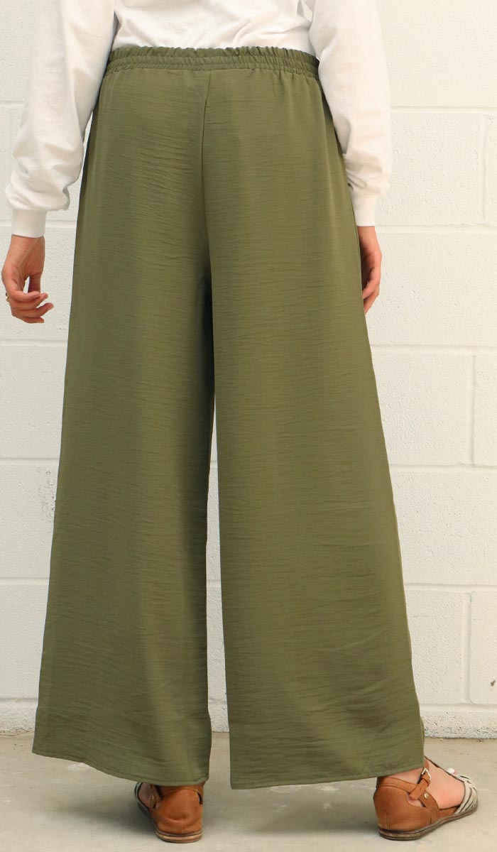 Inaya Olive Green Loose and Flowy Stretch Wide Leg Pants | Modest pants ...