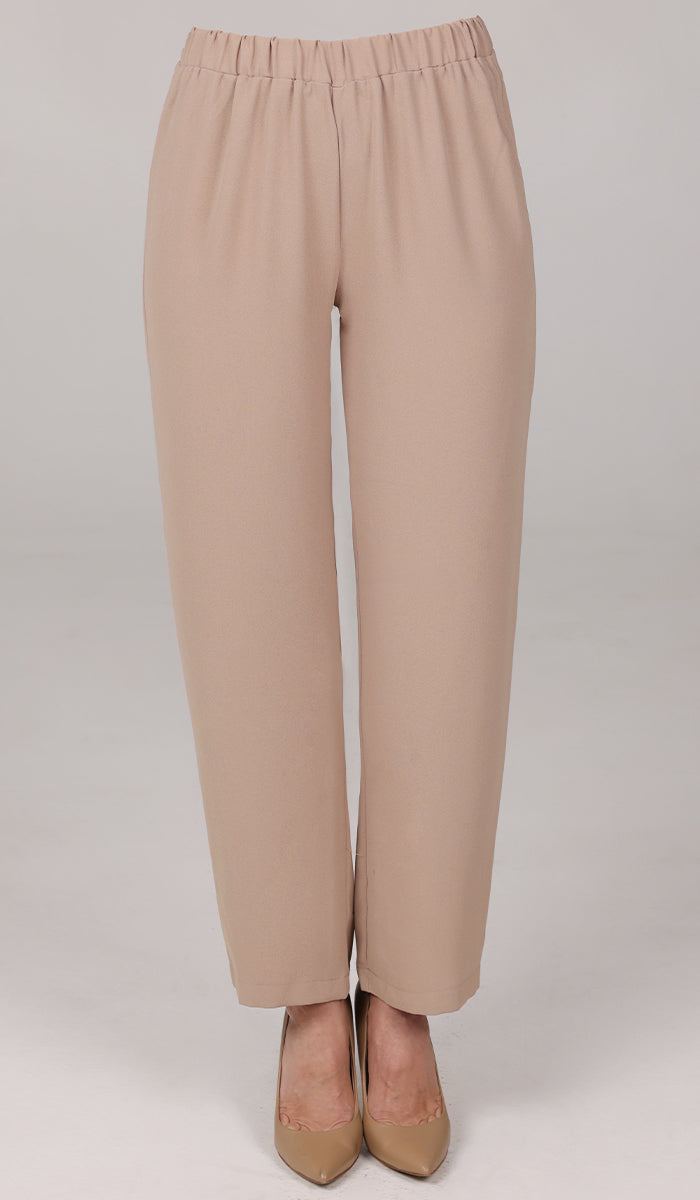 Sakinah Loose Stretch Waist Tapered Leg Pants - Latte - Final Sale