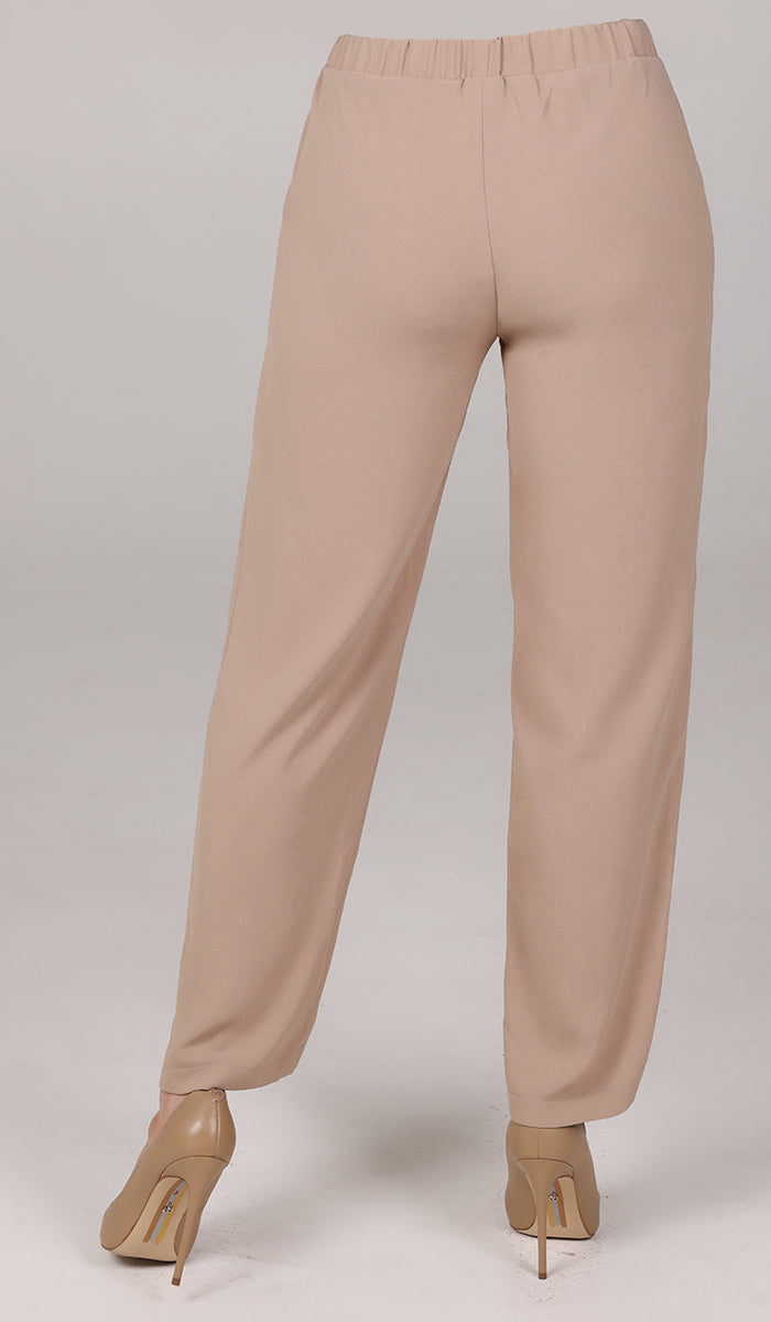 Sakinah Loose Stretch Waist Tapered Leg Pants - Latte - Final Sale