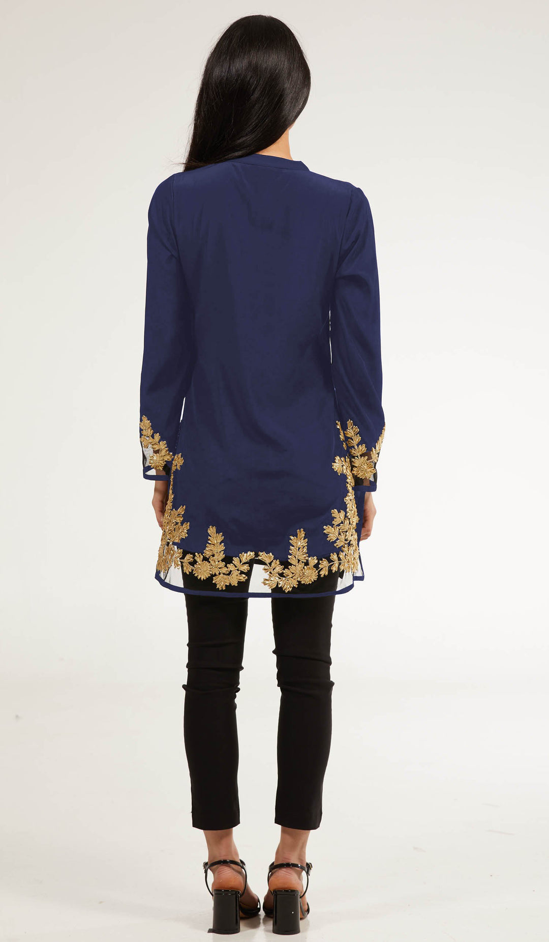 Mahnaz Gold Embellished Long Modest Tunic - Sapphire