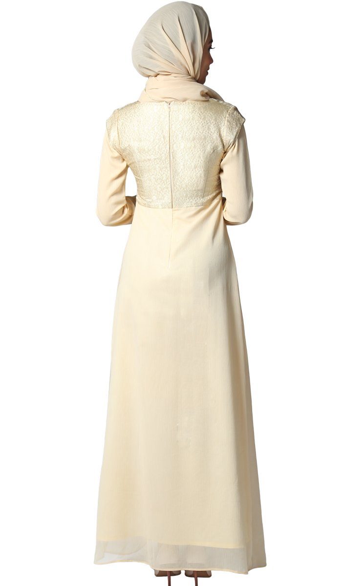 Marcella Long Sleeve Modest Muslim Formal Evening Dress - Beige Gold