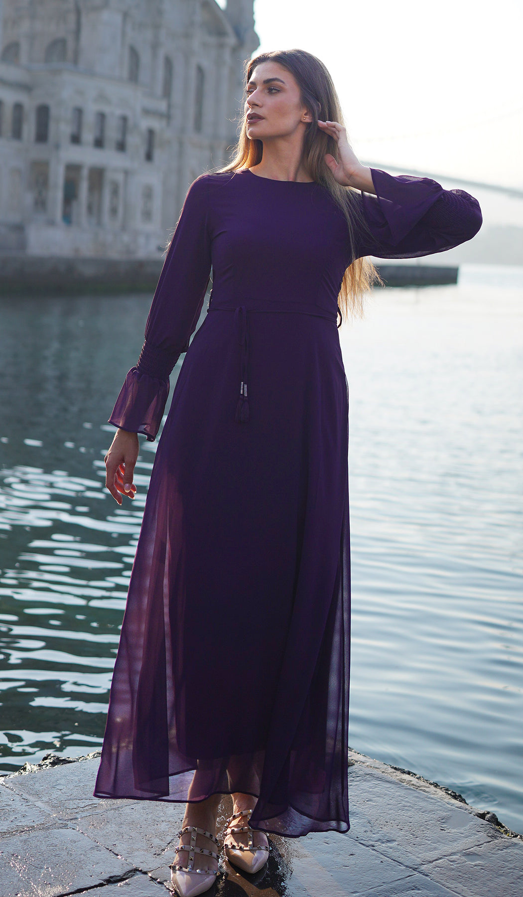 Merve Modest Long Chiffon Maxi Dress - Orchid - Final Sale