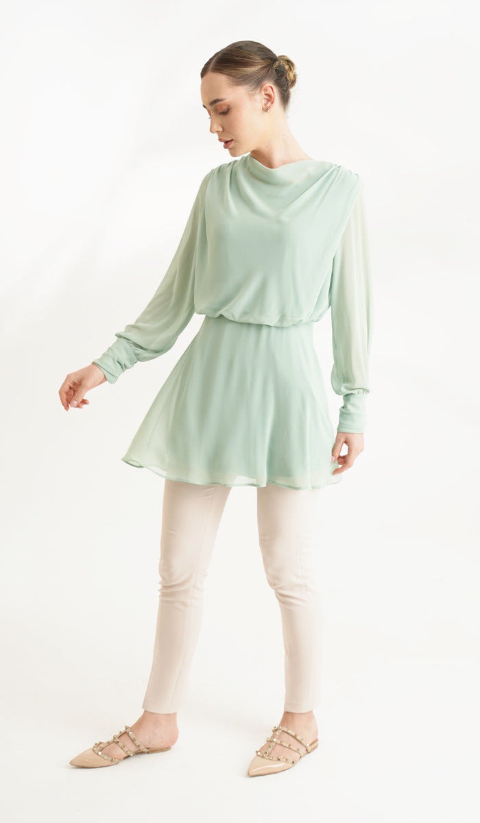 Myra Modest Chiffon Tunic Dress - Seafoam - FINAL SALE