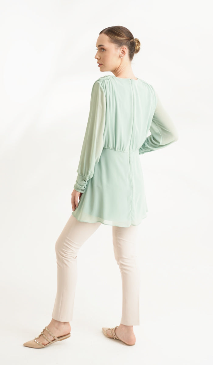 Myra Modest Chiffon Tunic Dress - Seafoam - FINAL SALE