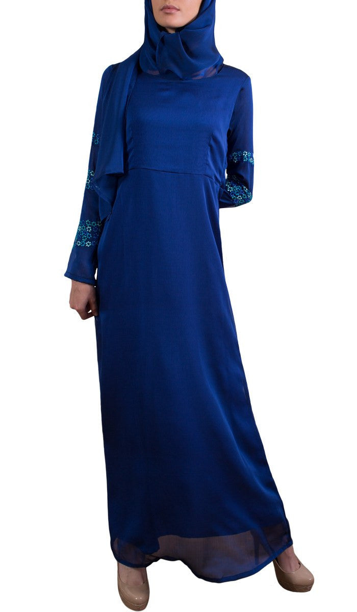 Najma Embroidered Formal Abaya Maxi Dress - Royal Blue - ARTIZARA.COM